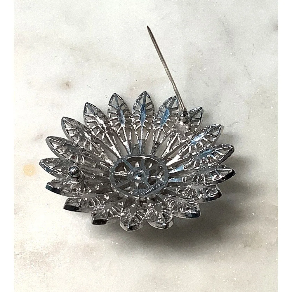 Vintage Monet Brooch Domed Filigree Silver Tone Signed Pin Retro Jewelry